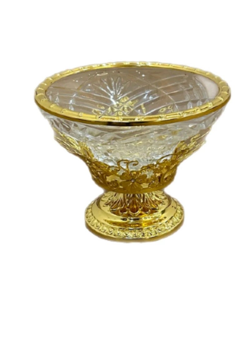 تمرية زجاجية بحواف وقاعدة ذهبية ونقوش ملكية - Image 2