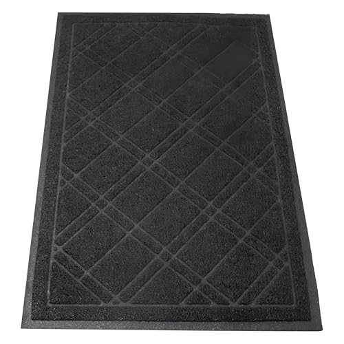 SlipToGrip Durable Door Mat - Black Plaid Design Entryway Rug - 35x23 inches, No-Slip and Washable - Indoor and Outdoor Use, Weatherproof - Ideal for Garage, Patio, and Front Entryway - Image 1
