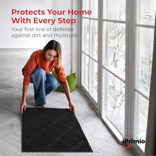 SlipToGrip Durable Door Mat - Black Plaid Design Entryway Rug - 35x23 inches, No-Slip and Washable - Indoor and Outdoor Use, Weatherproof - Ideal for Garage, Patio, and Front Entryway - Image 2