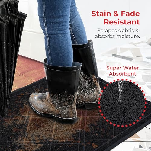 SlipToGrip Durable Door Mat - Black Plaid Design Entryway Rug - 35x23 inches, No-Slip and Washable - Indoor and Outdoor Use, Weatherproof - Ideal for Garage, Patio, and Front Entryway - Image 5