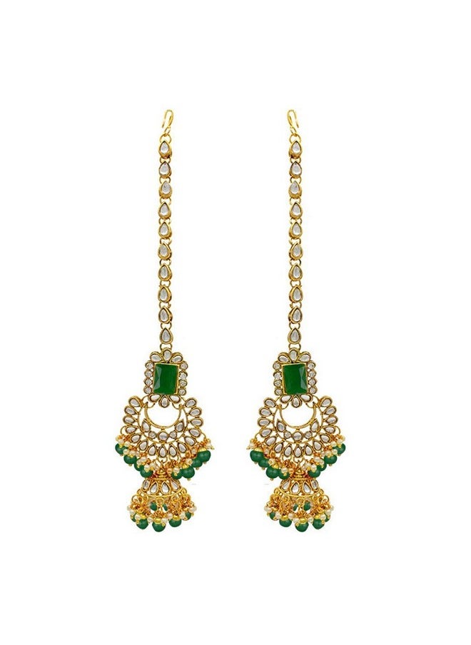 I Jewels I Jewels 18K Gold Plated Traditional Handcrafted Faux Kundan & Pearl Studded Bridal Choker Necklace Jewellery Set with Earrings & Maang Tikka (IJ401G) For Womens  - Image 5