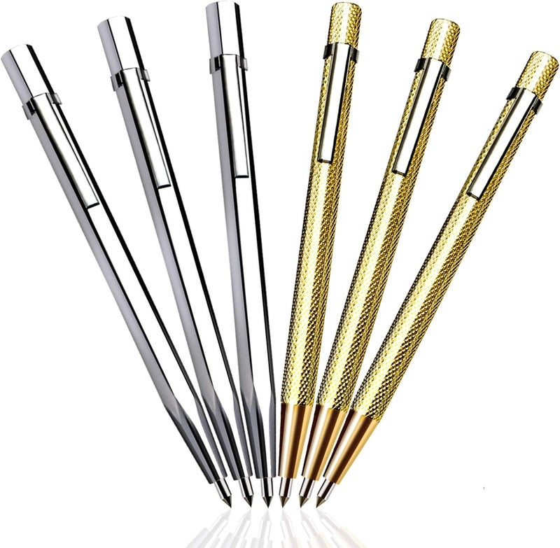 TORINALITAL Tungsten Carbide Tip Scribe, Metal Etching Pen Carve Engraver Scriber Tools for Stainless Steel, Ceramics, Glass, Metal Sheet and Gold/Welding(6 Pack) - Image 1