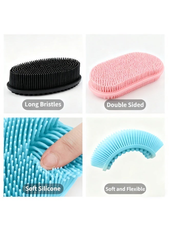 FLOVAZO 3 Pack Silicone Body Scrubber, Exfoliating Soft Loofah, Scrubber Fit for Sensitive and All Kinds of Skin, Clean Sanitary, Rapid Foaming Black+blue+pink - Image 5
