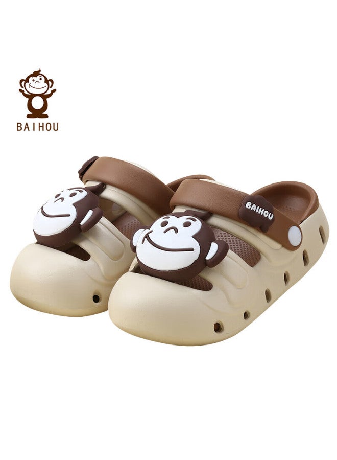 Baihou Children's Cartoon Indoor Outdoor Beach Slippers With Hole Design For Boys And Girls, D04 White 26-27 - Image 1