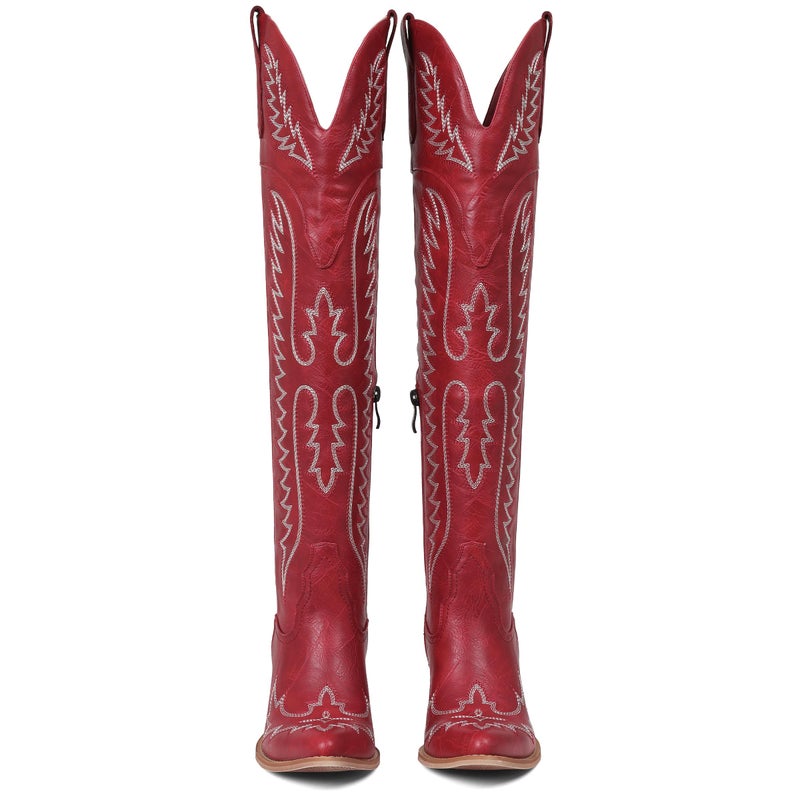 CELNEPHO Cowboy Boots For Women Over The Knee Western Boots With Classic Embroidered Chunky Heel Slip On Zipper Square Toe Fashion Cowgirl Thigh High Boots For Women - Image 5