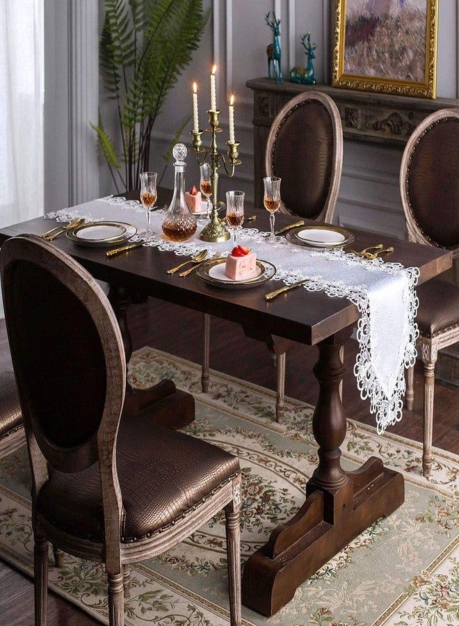 ARTABLE Rectangle Fabric Lace Table Runner Table Runners with Exquisite Macrame Embroidery for Bridal Shower Wedding Party Decorations Long Dinner Tables (White, Table Runner 16" x 84") - Image 2