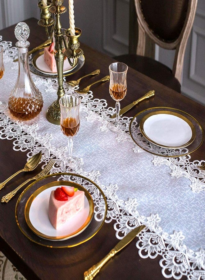 ARTABLE Rectangle Fabric Lace Table Runner Table Runners with Exquisite Macrame Embroidery for Bridal Shower Wedding Party Decorations Long Dinner Tables (White, Table Runner 16" x 84") - Image 3