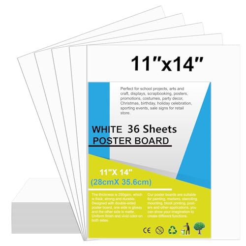 rookea 36 Pcs White Poster Board Paper 11x 14 Bulk, ROOKEA Vision Boards Blank Poster Paper for School Arts and Crafts, Classroom Projects, Presentations, Drawing, Scrapbooking, Graphic Displays - Image 1