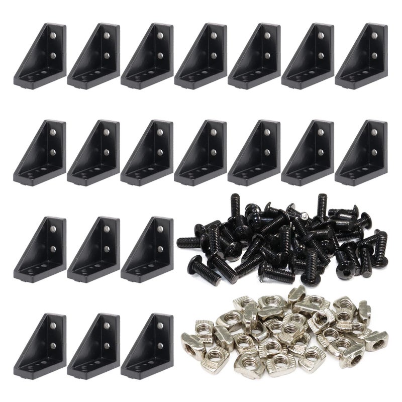 Blccloy 20 Sets 2020 Aluminum Extrusion T Slot Corner Bracket 20 Series Extruded Hardware 90 Degree Right Angle Connector With M5 Bolts Nuts For 20/20 80 20 2040 T V Slot Black Aluminum Profile - Image 1
