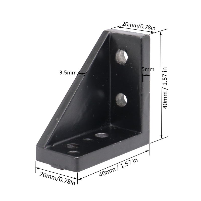 Blccloy 20 Sets 2020 Aluminum Extrusion T Slot Corner Bracket 20 Series Extruded Hardware 90 Degree Right Angle Connector With M5 Bolts Nuts For 20/20 80 20 2040 T V Slot Black Aluminum Profile - Image 3