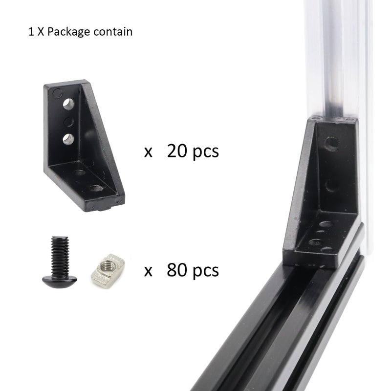 Blccloy 20 Sets 2020 Aluminum Extrusion T Slot Corner Bracket 20 Series Extruded Hardware 90 Degree Right Angle Connector With M5 Bolts Nuts For 20/20 80 20 2040 T V Slot Black Aluminum Profile - Image 2