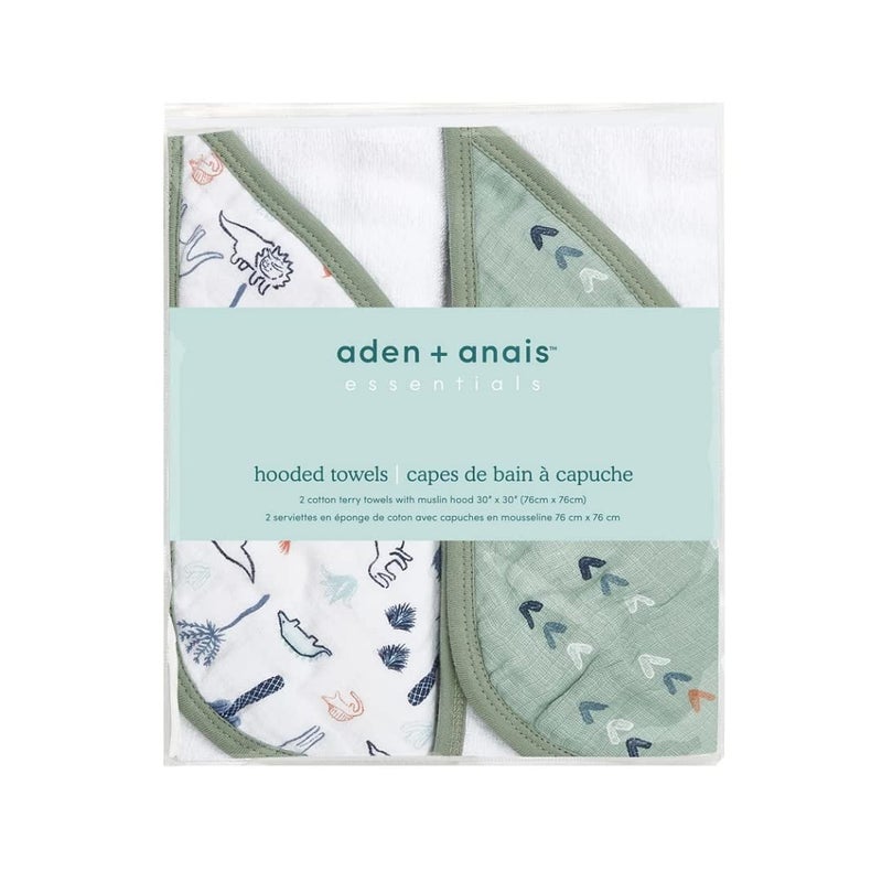 aden + anais Aden Classic Hooded Baby Bath Towel, Super Soft 100% Cotton, 2 Pack, Dinotime - Image 3