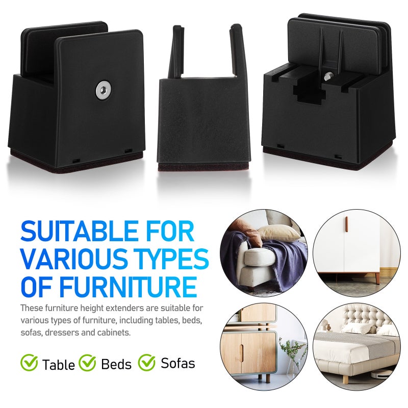 4pcs Furniture Risers Width Adjustable Bed Risers Table Leg Height Extenders For Desk Cabinet Couch Metal Table Feet Levelers - Image 3