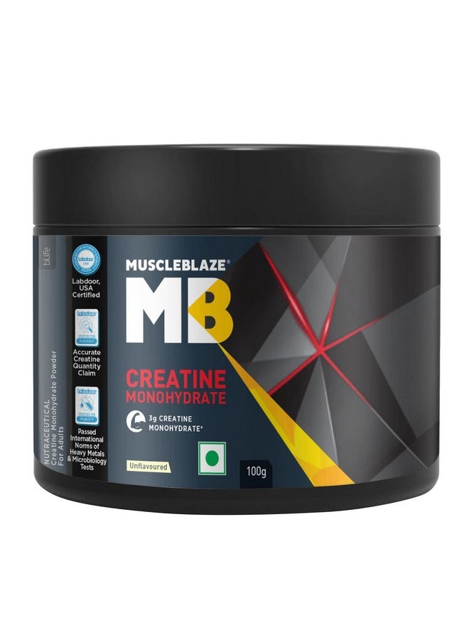 MUSCLEBLAZE - Creatine Monohydrate 100Gm Labdoor Usa Certified - Unflavoured 33 Servings - Image 1