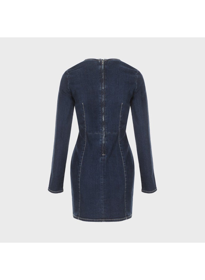 Zara Slim-fit Retro Commuter Back-zip Round Neck Denim Dress - Image 3