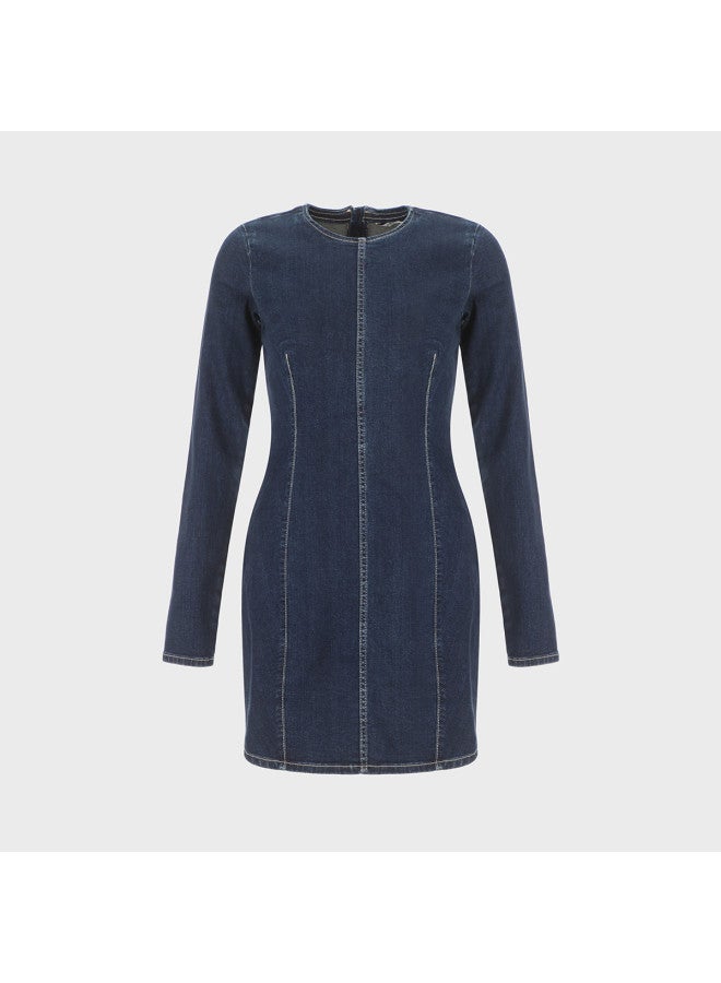 Zara Slim-fit Retro Commuter Back-zip Round Neck Denim Dress - Image 2