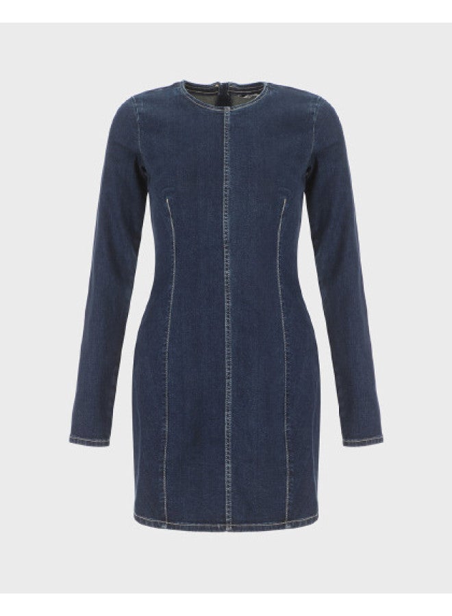 Zara Slim-fit Retro Commuter Back-zip Round Neck Denim Dress - Image 1