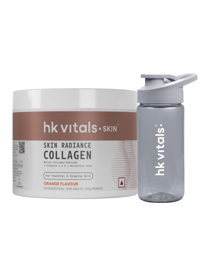 hk vitals Marine Collagen Supplement (Orange, 100g) & Sipper Bottle (Grey, 300ml) | Combo Pack - Image 1
