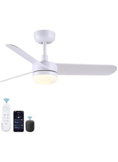 Arabest White Ceiling Fan with Light and Remote Control, 48 Inch Modern Reversible Blades, Silent Motor for Bedroom, Living Room, Dining Room, and Patios  - Image 1