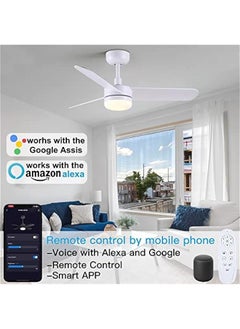 Arabest White Ceiling Fan with Light and Remote Control, 48 Inch Modern Reversible Blades, Silent Motor for Bedroom, Living Room, Dining Room, and Patios  - Image 2