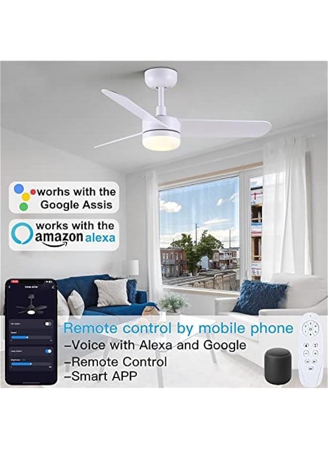 Arabest White Ceiling Fan with Light and Remote Control, 48 Inch Modern Reversible Blades, Silent Motor for Bedroom, Living Room, Dining Room, and Patios  - Image 2