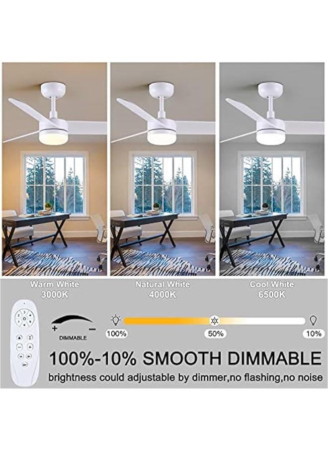 Arabest White Ceiling Fan with Light and Remote Control, 48 Inch Modern Reversible Blades, Silent Motor for Bedroom, Living Room, Dining Room, and Patios  - Image 3