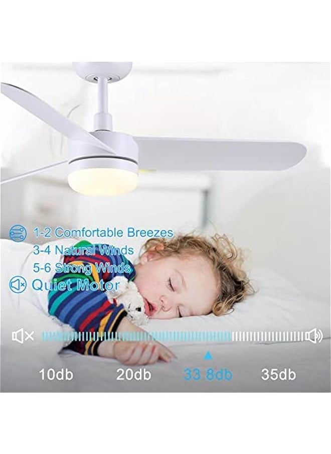 Arabest White Ceiling Fan with Light and Remote Control, 48 Inch Modern Reversible Blades, Silent Motor for Bedroom, Living Room, Dining Room, and Patios  - Image 5