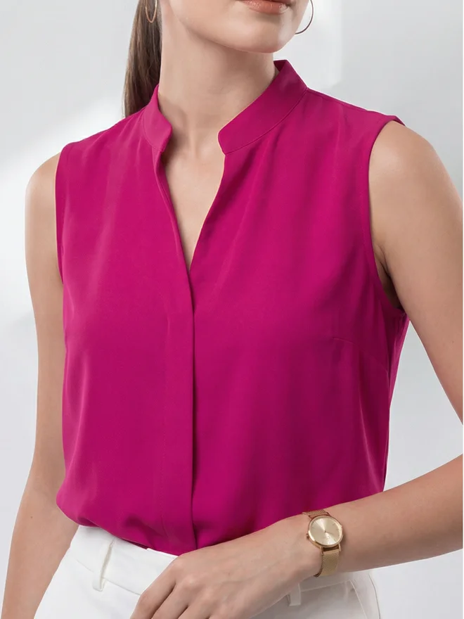 Mish Pink Solid Sleeveless Top