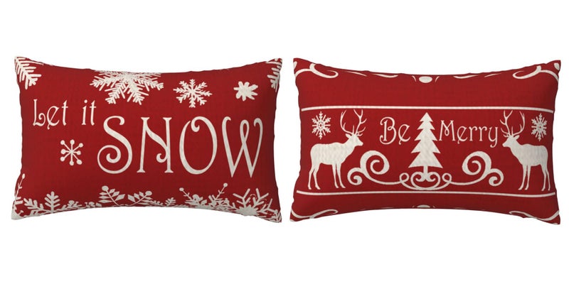 NIDITW Set of 2 Mother Birthday Gift Let It Snow Deer Christmas Trees Snowflakes Lumbar Cotton Linen Decorative Throw Pillow Cover Cushion Case Sofa Chair Long Rectangular 12x20 Inches