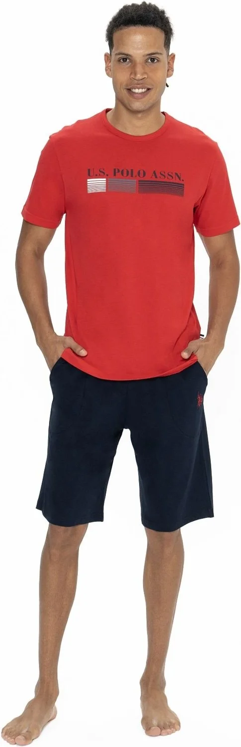 U.S. Polo Assn. 18871 Men's Short Sleeve Crew Neck Pajama Set with Shorts-Red
