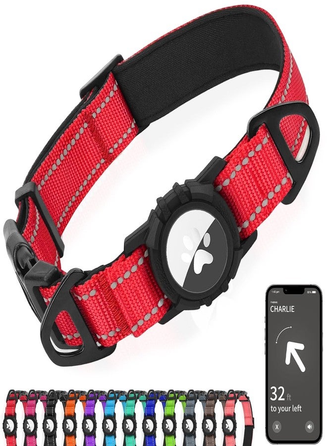 Joytale Airtag Dog Collar, Reflective Pet Collar with Waterproof AirTag Holder, Dual D-Rings, Soft Padded Adjustable for Large Dogs, Red, L - Image 1