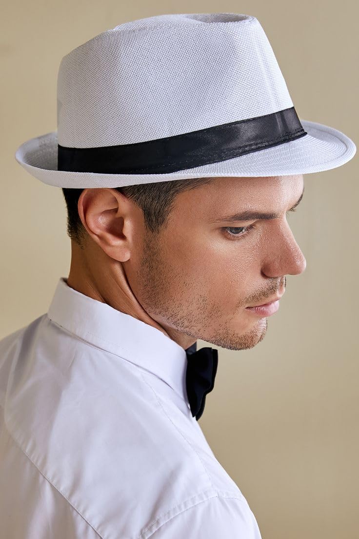CLOTHERA Fashion Straw Fedora/Trilby Summer Hat for Men (Regular White) - Image 3