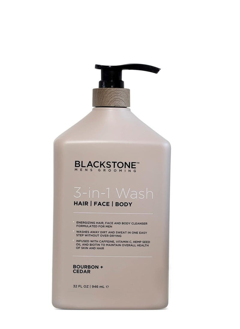 BLACKSTONE Blackstone 3-in-1 Wash for Men | Cleanses & Conditions Hair, Body, & Face | For All Skin & Hair Types | With Caffeine, Vitamin C, Hemp Seed Oil & Biotin - Bourbon & Cedar, 32 fl oz  - Image 1