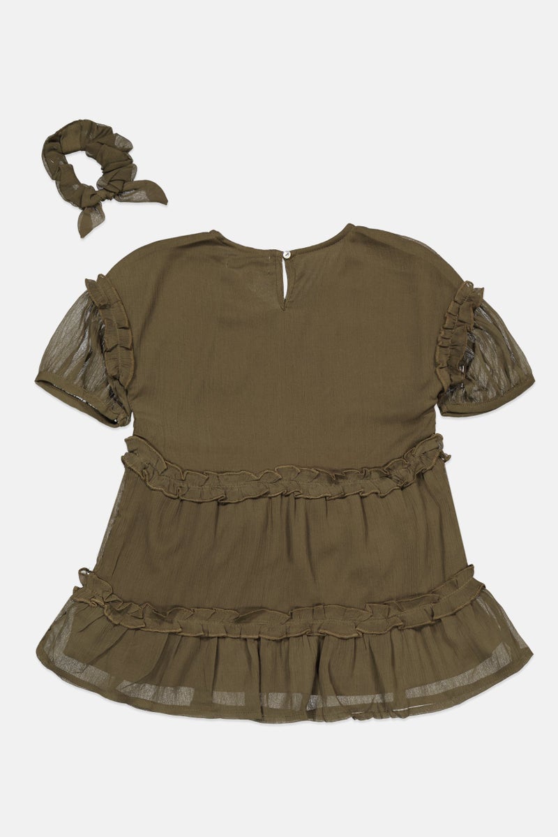 Madden Girl Kids Girl V-Neck Solid Dress, Olive - Image 2