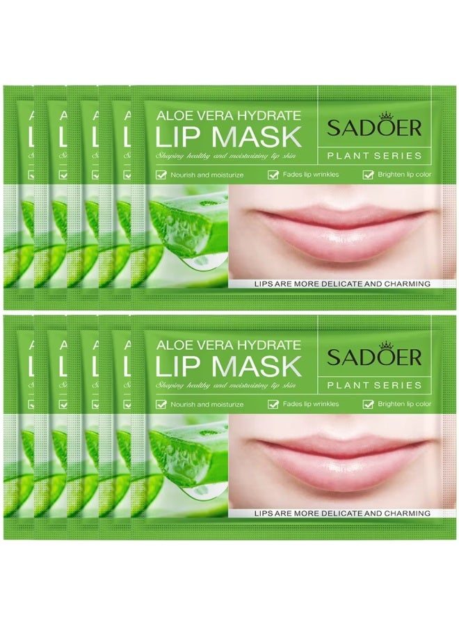 SADOER 10Pcs Moisturizing Aloe Vera Hydrate Lip Mask Nourishing Hydrating Brightening Aloe Vera Lip Mask Fade Lip Lines Lip Wrinkles Lip Masks Delicate Charming Lips Mask 10x8G - Image 1