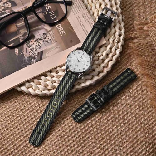 ANNEFIT Quick Release Watch Bands 20mm, Military Nylon Watch Strap for Men, Heavy Duty Stainless Steel Brushed Silver Buckle (Black/Grey) - Image 2