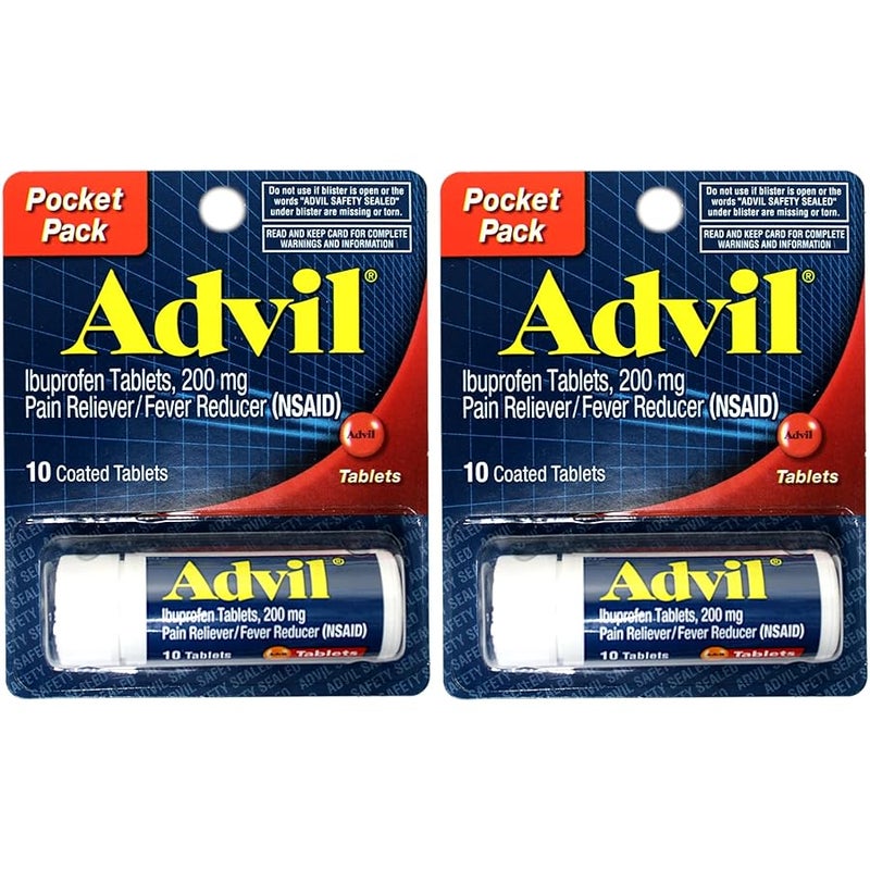 Advil 2 Pack of Pocket Pack  Pain Reliever / Fever Reducer Ibuprofen 200mg - 10 Coated Tablets PER Pack (20 Tablets Total) - Image 1