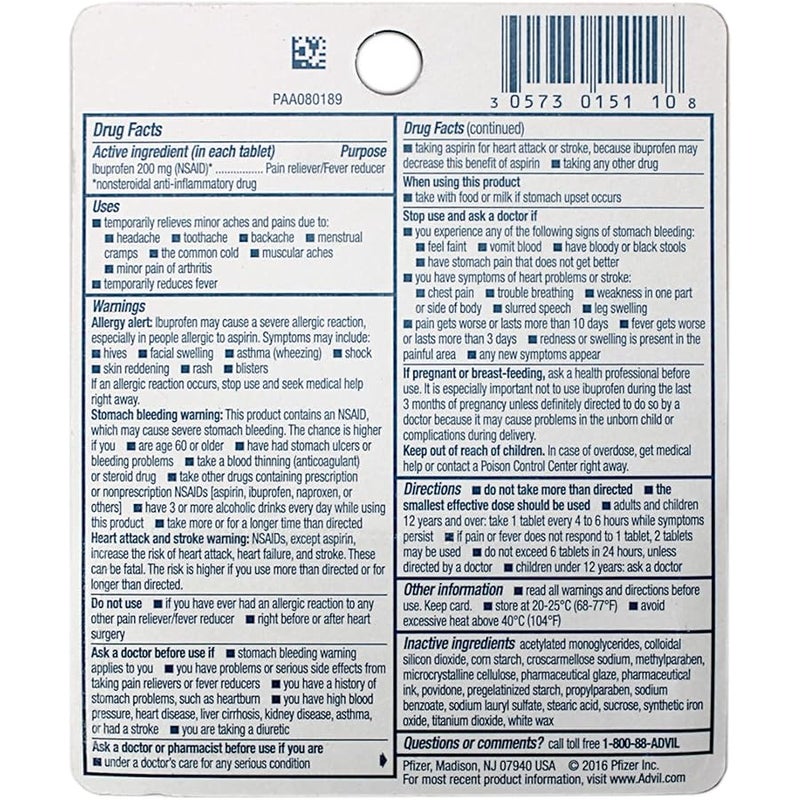 Advil 2 Pack of Pocket Pack  Pain Reliever / Fever Reducer Ibuprofen 200mg - 10 Coated Tablets PER Pack (20 Tablets Total) - Image 2