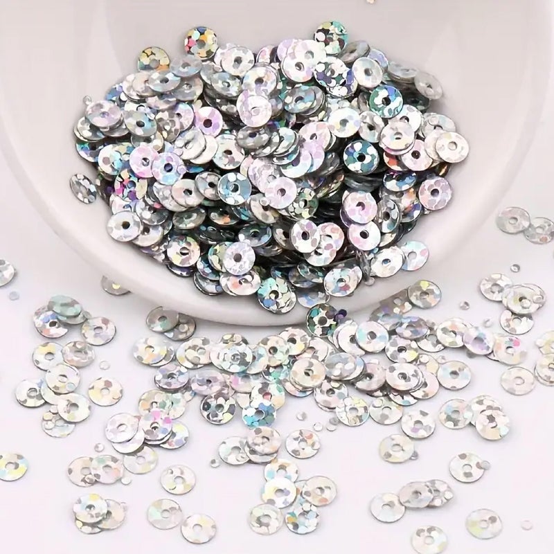 INDIKONB Sequins Round Shape 4mm | Sitara Sequins with Holes for Embroidery, Crafts & Scrapbooking | Decorative Sequins for Embroidery Work, Craft Projects, DIY Scrapbooking & Accessories | Pack of 100 gms (3000 pcs) (Silver) - Image 5