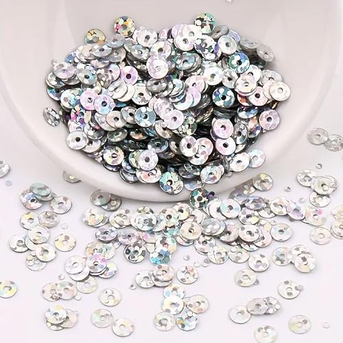 INDIKONB Sequins Round Shape 4mm | Sitara Sequins with Holes for Embroidery, Crafts & Scrapbooking | Decorative Sequins for Embroidery Work, Craft Projects, DIY Scrapbooking & Accessories | Pack of 100 gms (3000 pcs) (Silver) - Image 1