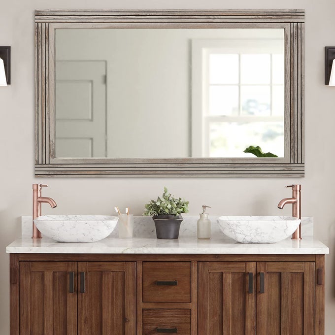 HANDMADE WOODEN SPLICED WALL MIRROR FOR BATHROOM RUSTIC FARMHOUSE VANITY MIRROR DCOR WALL ART SOLID WOOD FRAME VERTICAL OR HORIZONTAL HANGING