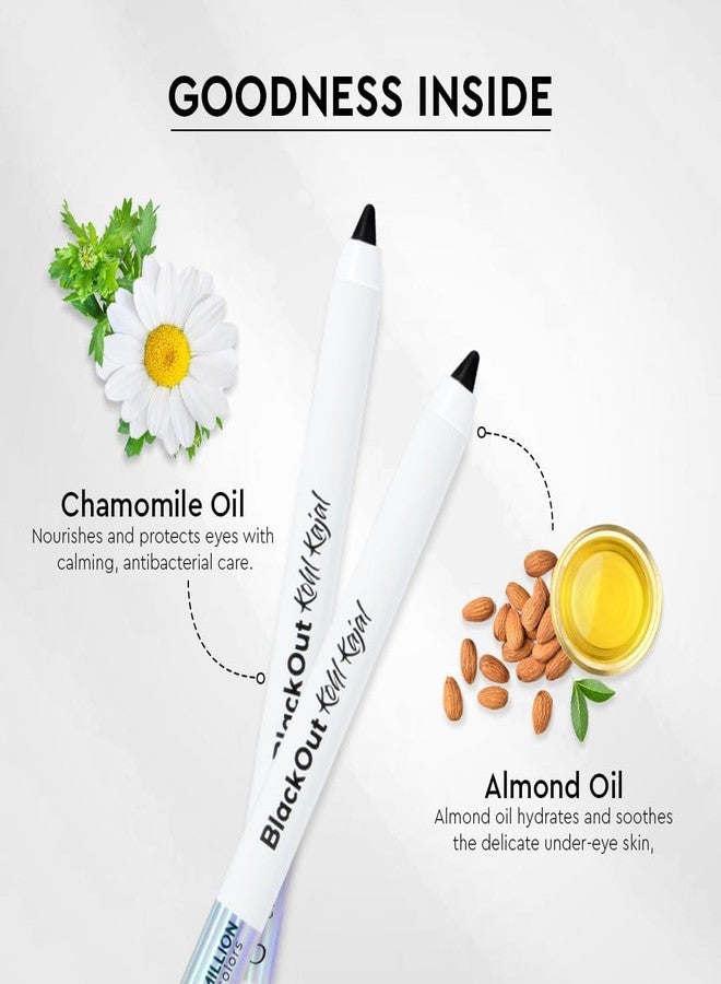 Million Colors Waterproof Blackout Kohl Kajal | Infused with Chamomile and Almond Oil | Smudge Proof & Long-Lasting | One Swipe Application - Rich Color Payoff | Stays Upto 24HR - Image 3