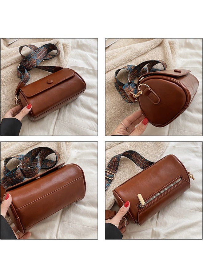 WAOKN Women's Retro Versatile Shoulder Bag, Ladies Solid Color Simple Armpit Bag Sling Bag Side Bag, Solid Color PU Leather Cylinder Bag Tote Bag Handbag Gift Bag  - Image 5