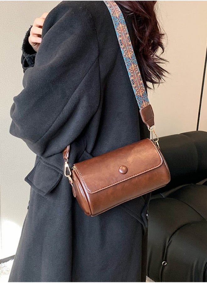 WAOKN Women's Retro Versatile Shoulder Bag, Ladies Solid Color Simple Armpit Bag Sling Bag Side Bag, Solid Color PU Leather Cylinder Bag Tote Bag Handbag Gift Bag  - Image 2
