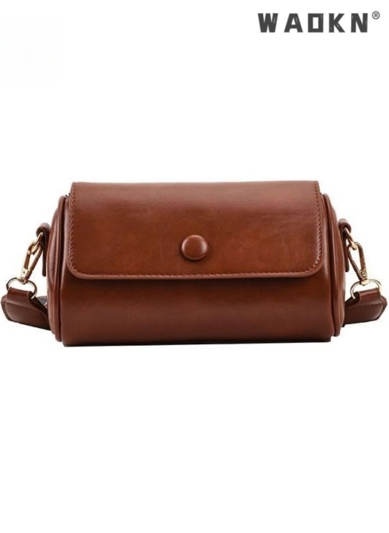 WAOKN Women's Retro Versatile Shoulder Bag, Ladies Solid Color Simple Armpit Bag Sling Bag Side Bag, Solid Color PU Leather Cylinder Bag Tote Bag Handbag Gift Bag  - Image 1