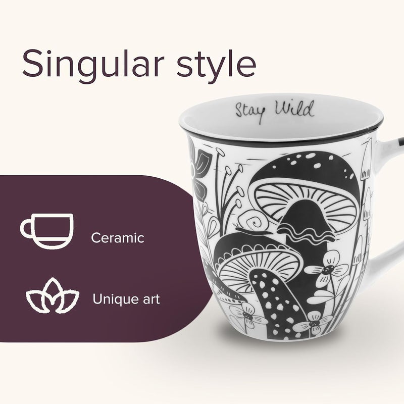 Karma Gifts 14 oz Black and White Boho Mug Mushroom  Cute Coffee and Tea Mug  Ceramic Coffee Mugs for Women and Men - Image 4