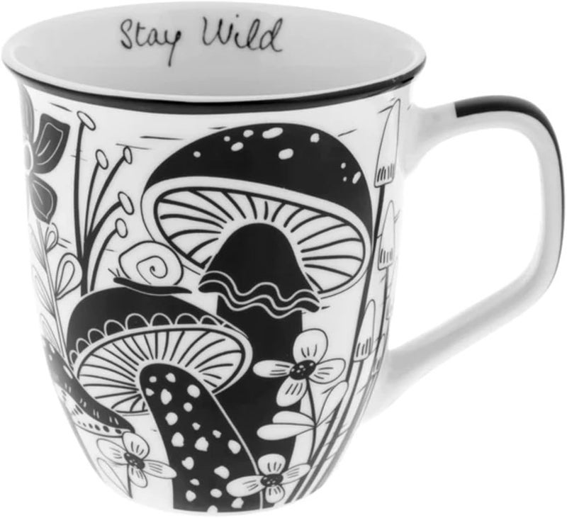 Karma Gifts 14 oz Black and White Boho Mug Mushroom  Cute Coffee and Tea Mug  Ceramic Coffee Mugs for Women and Men - Image 1