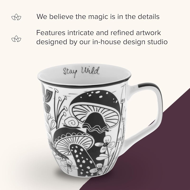 Karma Gifts 14 oz Black and White Boho Mug Mushroom  Cute Coffee and Tea Mug  Ceramic Coffee Mugs for Women and Men - Image 5