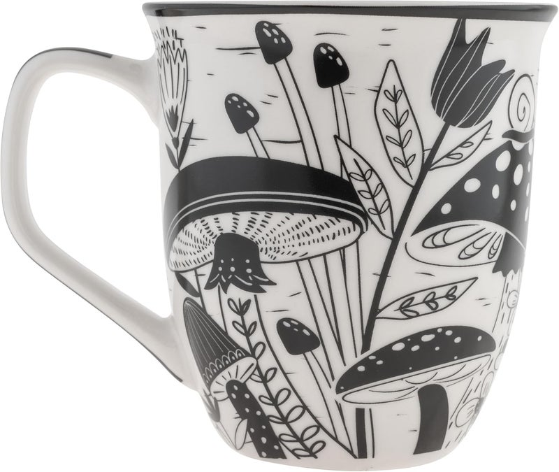 Karma Gifts 14 oz Black and White Boho Mug Mushroom  Cute Coffee and Tea Mug  Ceramic Coffee Mugs for Women and Men - Image 2