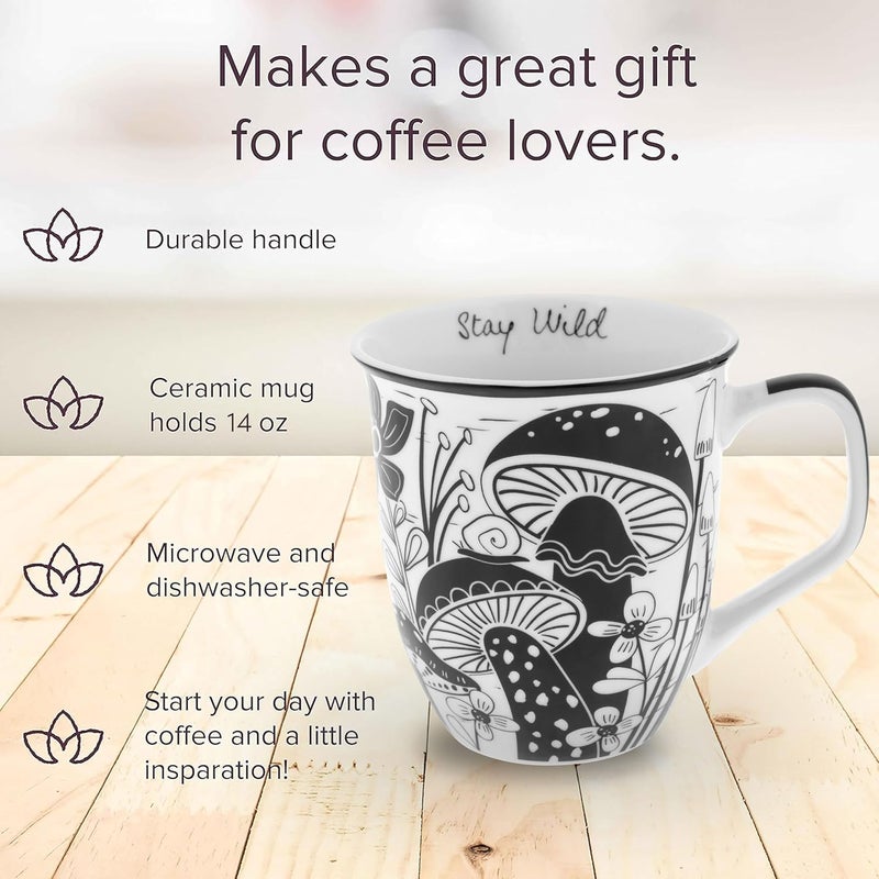 Karma Gifts 14 oz Black and White Boho Mug Mushroom  Cute Coffee and Tea Mug  Ceramic Coffee Mugs for Women and Men - Image 3